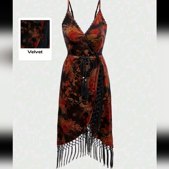 Hippie Women Vintage Floral All-Over Print Patchwork Fringe Hem Dress - Picture 1 of 5